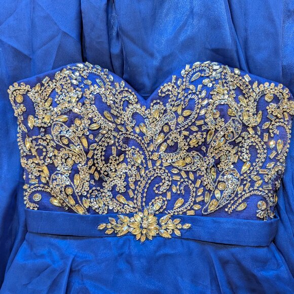 Blue Strapless long Sequin hand Beaded bodice Semila&Co dress Prom Formal Party - Picture 10 of 13